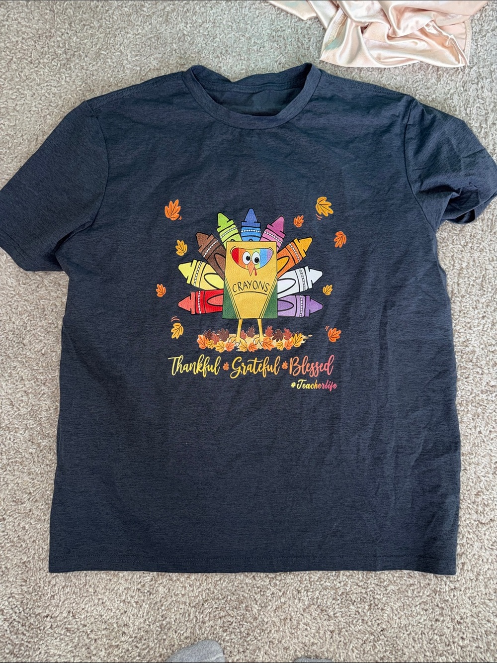 Thankful Grateful Blessed T-Shirt - Black with Colorful Crayon Graphic